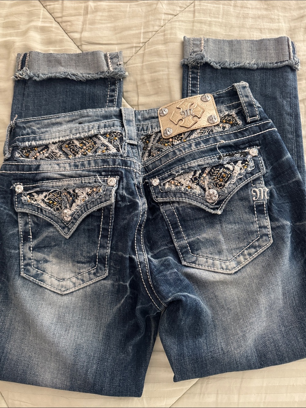 Miss Me Dark Blue Distressed Cropped Jeans - Picture 3 of 8